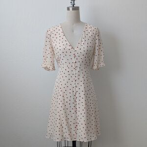 Madewell Strawberry 🍓 Print Short Sleeve Dress In Cream Silk Size 10